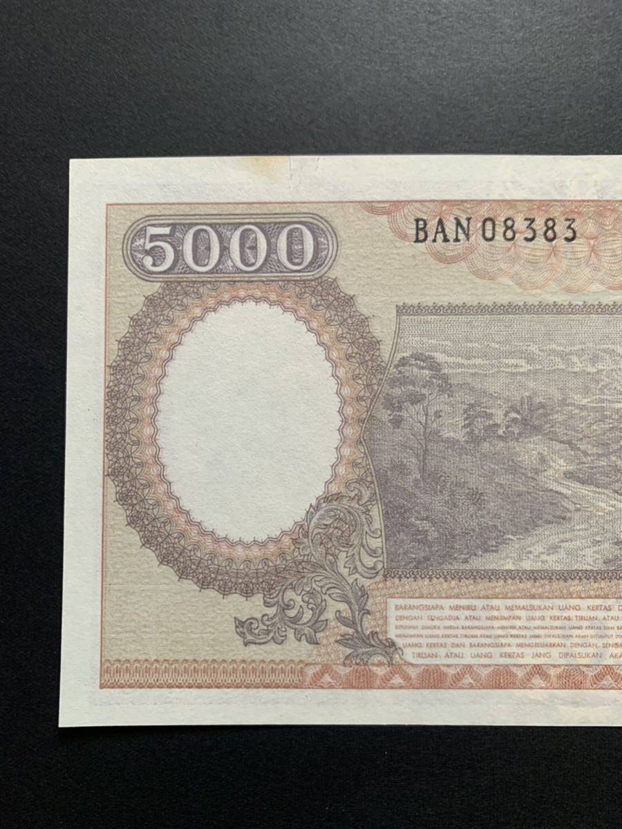 インドネシア 旧紙幣 紙幣 5000 ルピア　1958年　紫版　未使用　ピン札　WORLD Paper Money 【破れあり】_画像6