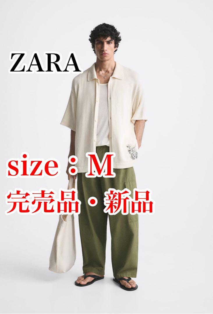 定価：8000円 【送料無料・完売品・新品】ZARA ザラ フラワー 刺繍 ニットシャツ Mサイズ フラワーエンブロイダリー 花 シャツ_画像1