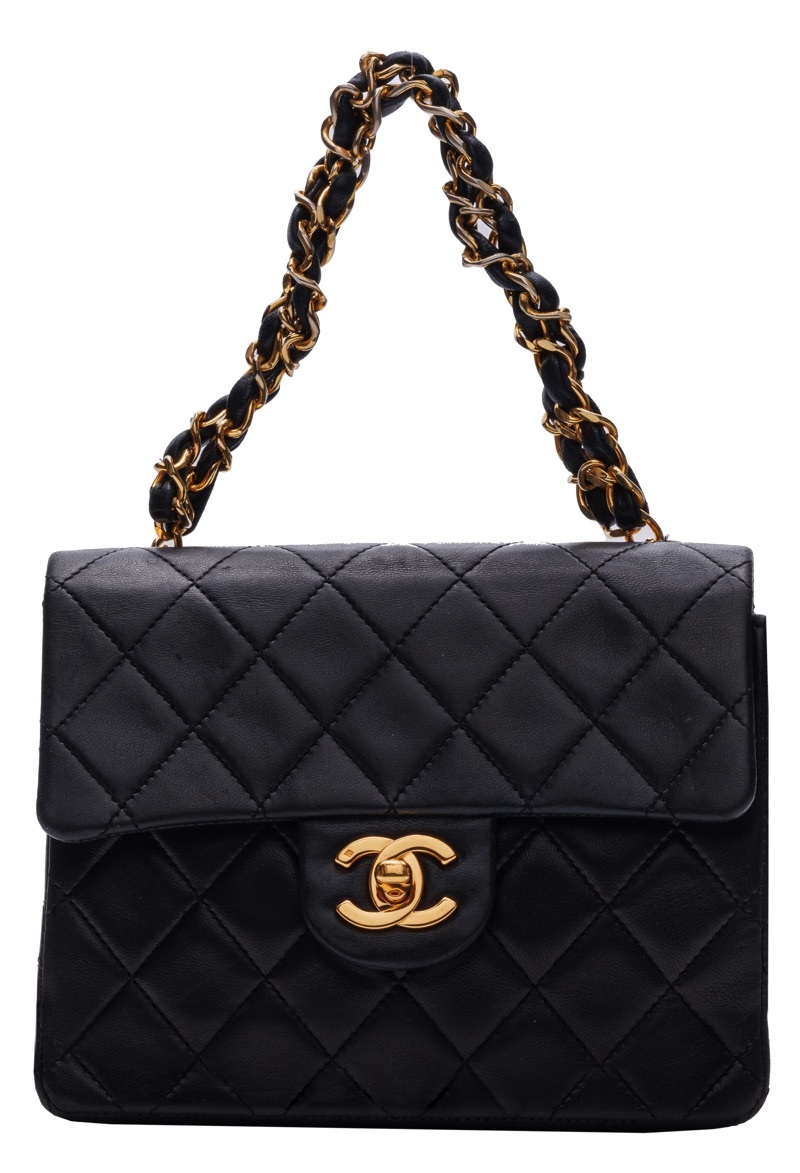 CHANEL シャネル ミニマトラッセ ターンロック シングルフラップ チェーンハンドバッグ ラムスキン 黒（ゴールド金具）_画像1