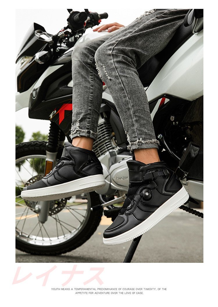 バイクブーツ オートバイ靴 メンズ ライディングシューズ プロテクター 保護 カジュアル 通気性 耐磨耗性 滑り止め 黒24cm~27.5cm_画像10