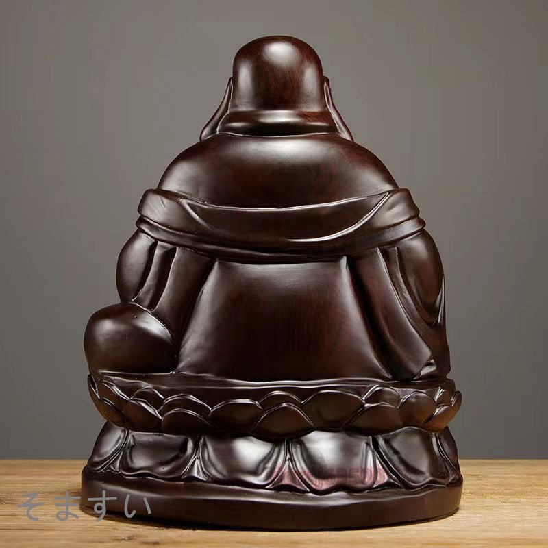 仏教美術 黒檀木彫り布袋弥勒仏像置物居間装飾 高さ20cm_画像2