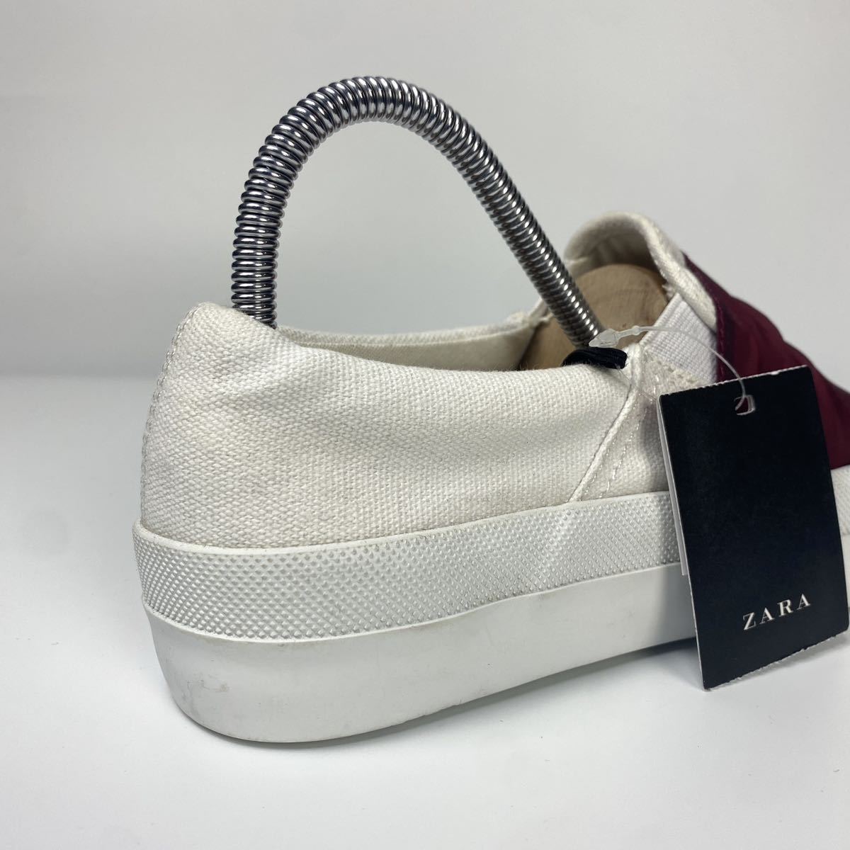 新品 ZARA 異素材コンビ スリッポン 23.5cm 36 WHITE/WINE レディース ザラ スニーカー シューズ 薄汚れありの画像5