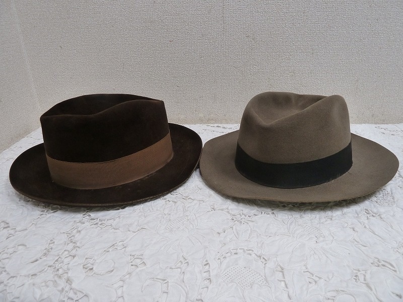 (☆BM)昭和レトロ アンティーク 帽子 2点 中折れ帽 センタークリース ORION/FUJI ハット ソフト 男性 メンズ ブラウン カーキグレー の画像4