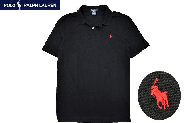 Y-6599★送料無料★Polo by Ralph Lauren ポロ ラルフローレン★正規品 ブラック黒 ポニーロゴ刺繍 鹿の子 半袖 ポロシャツ L 160cm_画像1