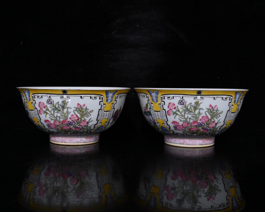話題の人気『清・雍正年製款・古陶瓷品・粉彩・開片・花卉紋・供碗一對