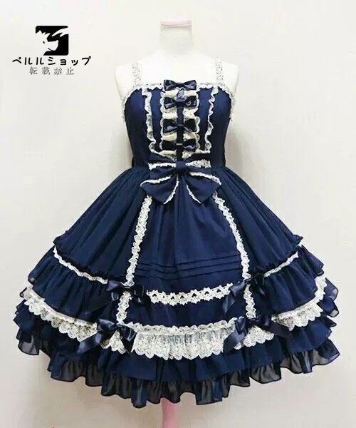  Gothic and Lolita _ Лолита платье короткий рукав бюстье лента украшение синий One-piece .. готический Лолита размер разнообразные 