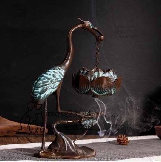 鶴 香炉 蓮 吊香炉 置物 銅 置き物 銅製品 開運風水 金属工芸品 銅吊り具