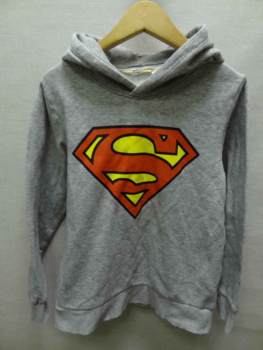 送料無料 スーパーマン SUPERMAN エイチアンドエム 子供服キッズ男の子 杢グレー色 スウェット プルオーバーパーカー 130
