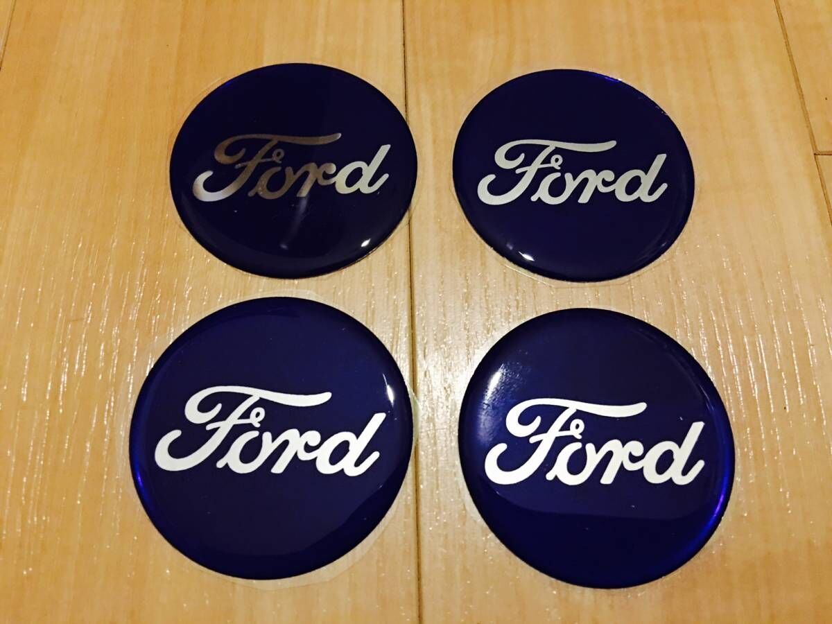 エンブレム 丸 58mm Ford フォード ブルー 青 クラシック ロゴ ホイールキャップ 4枚 セット キット マッスルカー ピックアップ トラック_画像1