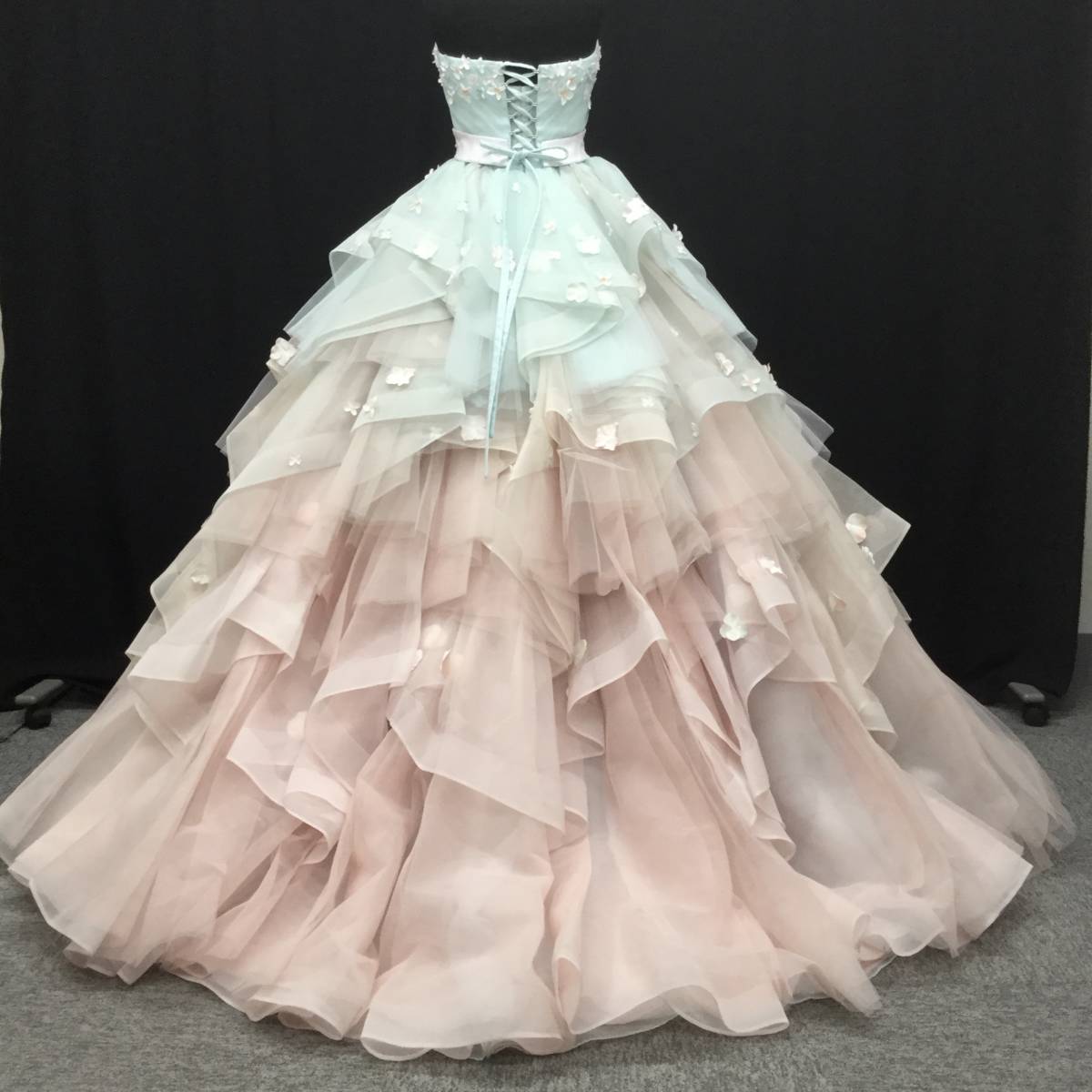 7~11号【キヨコハタ】くすみミントグリーン&ピンクの小花、フリルも