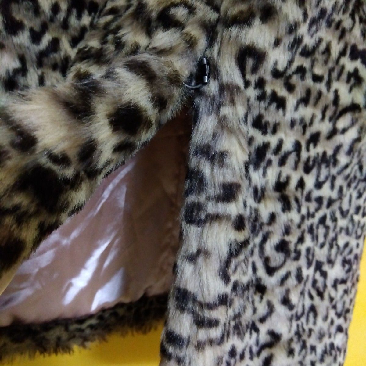 ラグナムーン　ノーカラー　レオパード　豹柄　フェイクファー　エコファー　コート　Mサイズくらい