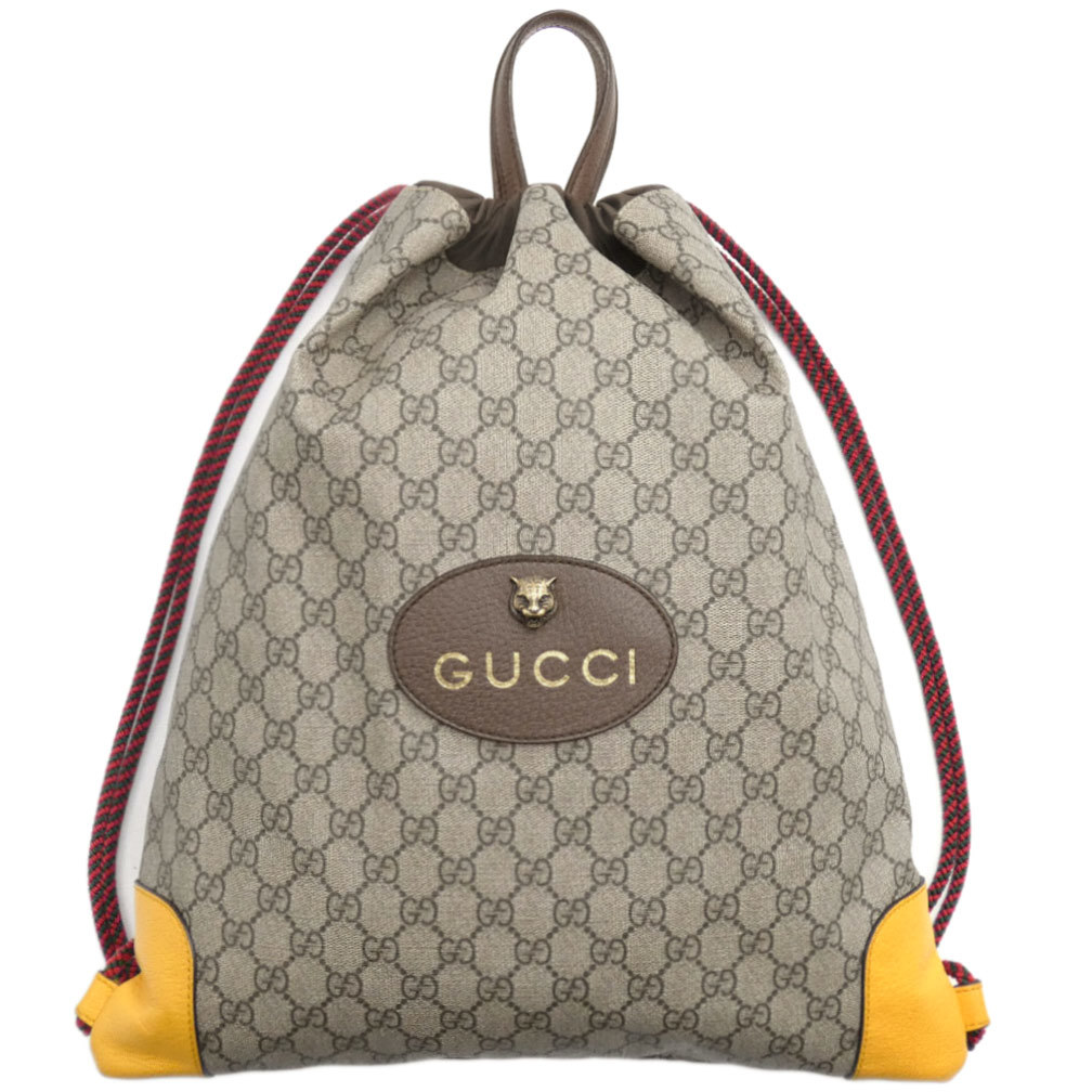 グッチ バッグ 473872 GUCCI GGスプリームxレザー リュック バッグパック ドローストリング ベージュxイエロー 03355_画像1