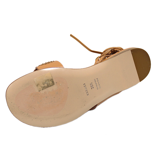  Hermes обувь HERMES кожа 38 1/2 примерно 25.5cm тонн Grace выше сандалии Brown 