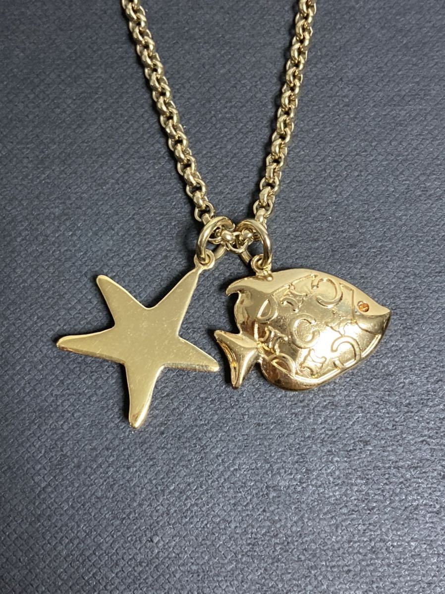 希少 美品 セリーヌ Cマカダム フィッシュ ヒトデ ラインストーン ネックレス