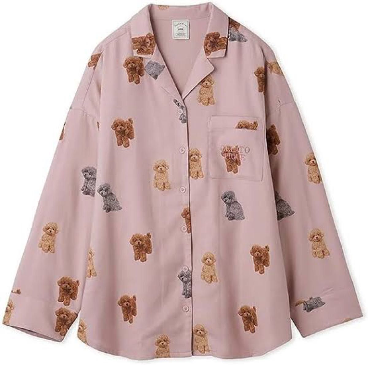 ジェラートピケ トイプードル ネルシャツ パジャマ ルームウェア ピンク