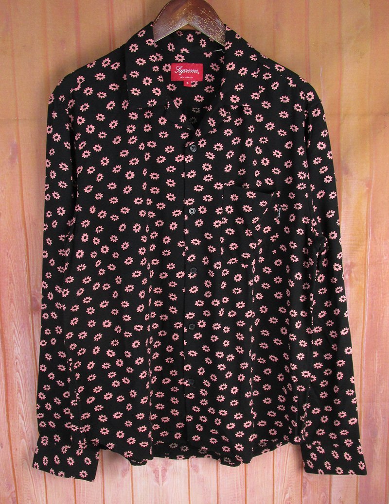 LAS7999 Supreme シュプリーム 長袖 オープンカラー レーヨンシャツ 花柄 ブラック 美品