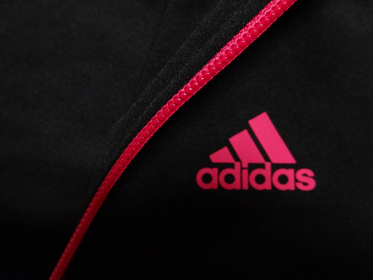 送料込み!!♪新品♪140♪半額以下!!\11,418♪adidas アディダスガールズ♪快適素材!!３ストライプジャージ上下♪ブラック/ピンク♪黒♪即決