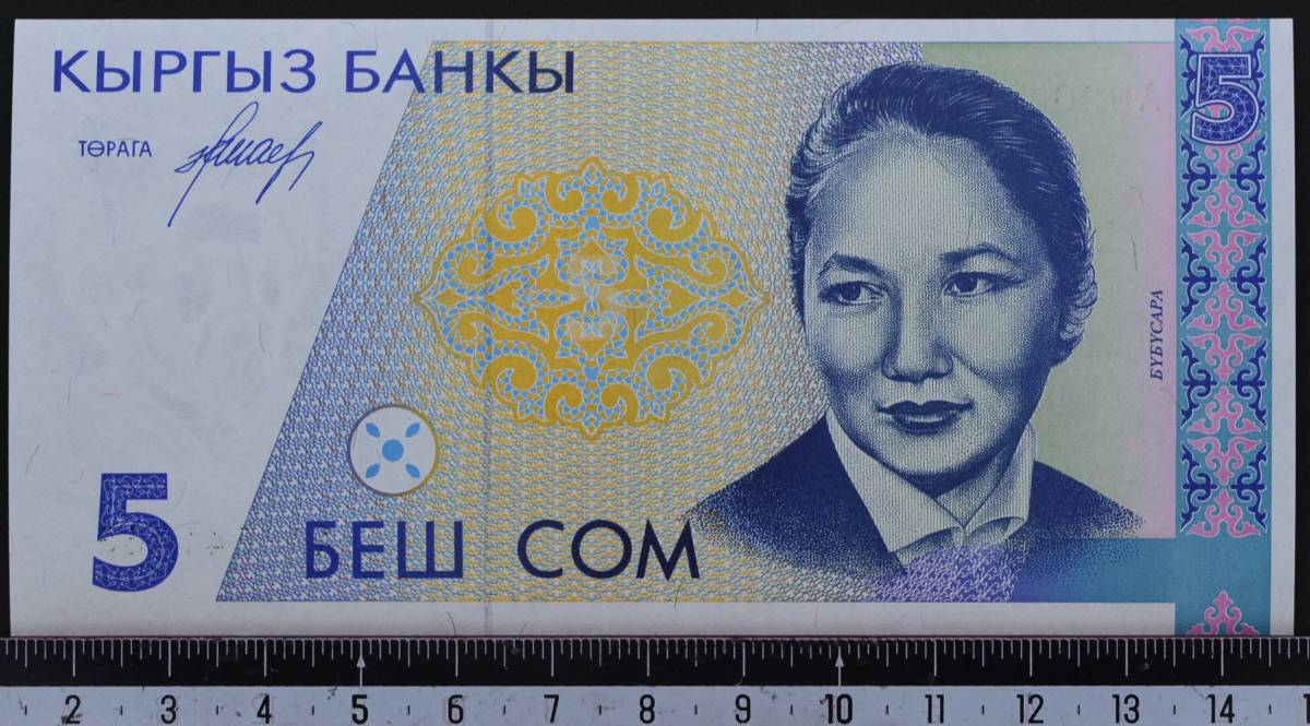 外国紙幣 キリギス 1994年 未使用 5ソム_画像1