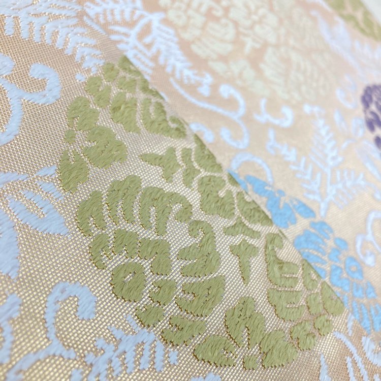 袋帯 河合美術織物 京西陣織 刺繍 花丸文 唐草 亀甲花菱 ゴールド マルチカラー 帯丈446cm 帯幅31.5cm y48-2116418 【Y商品】和装 着物5_画像6