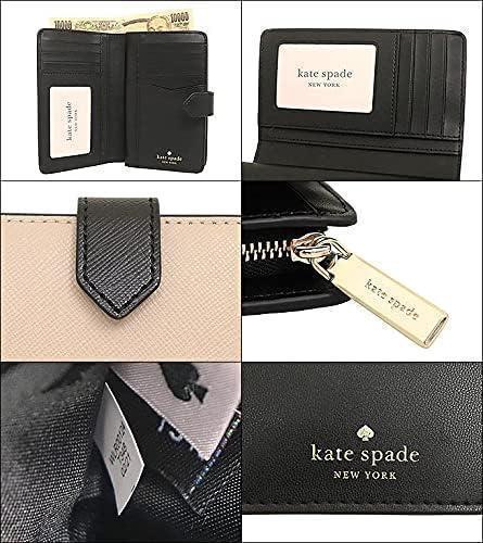 Kate Spade 二つ折り財布 レザー ステイシー ベージュ 黒 ロゴ-