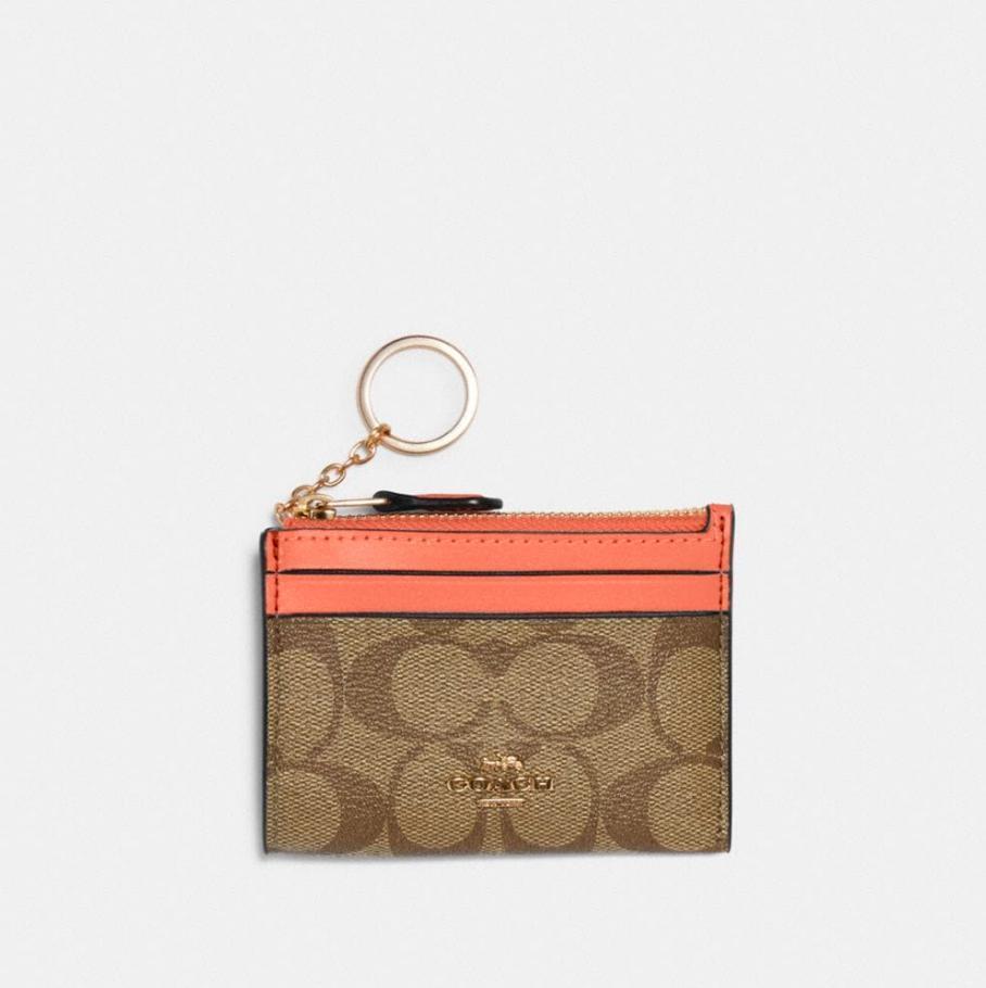 COACH コーチ コインケース シグネチャー 小銭入れ レザー カーキ パスケース カード入れ 新品未使用 ロゴ金具 カーキ コーラル 新品未使用