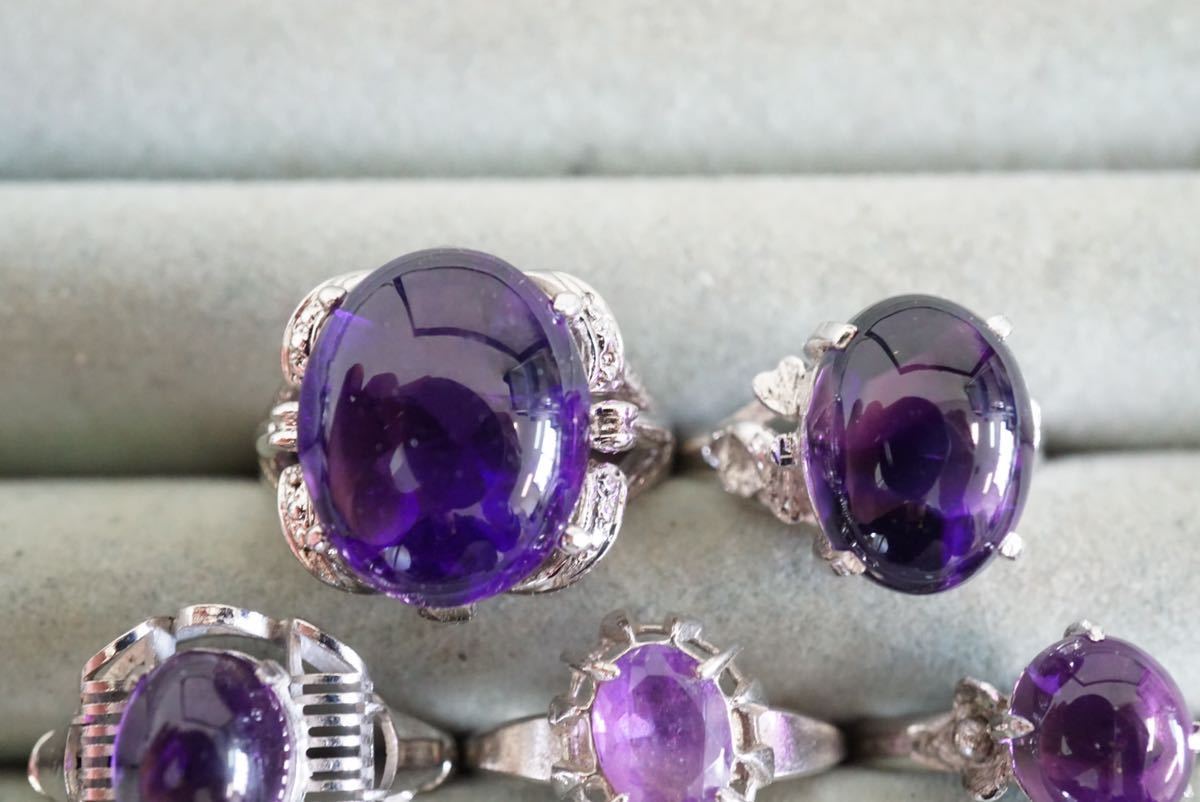 B315 アメジスト ヴィンテージ リング 指輪 5点セット アクセサリー カラーストーン 大量 まとめて おまとめ まとめ売り 装飾品 紫水晶_画像2