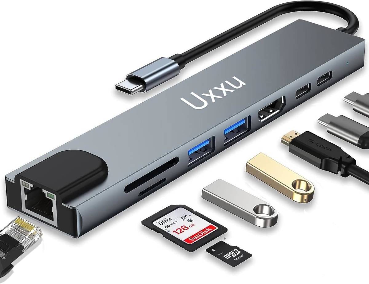 【2023Uxxu高機能版】USB C ハブ 8-in-1 Type C ドッキングステーション