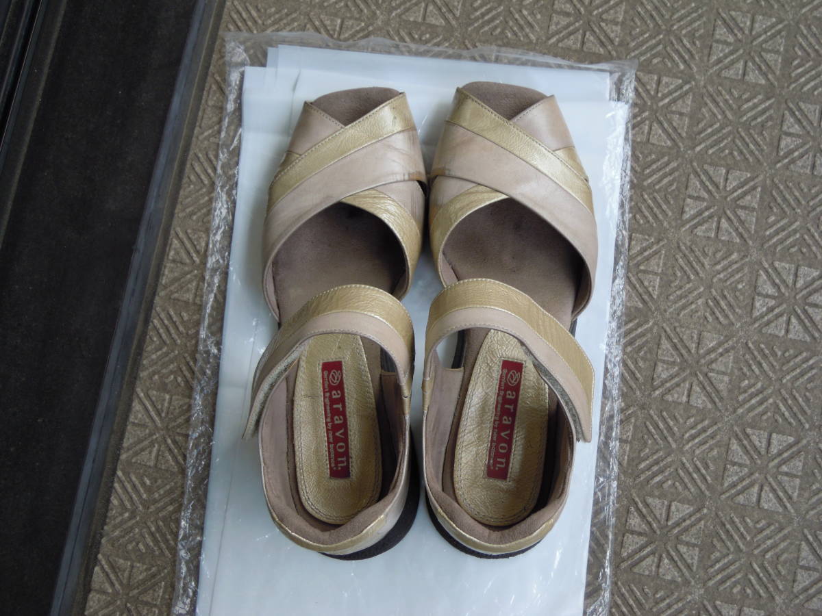 *alavonaravon Flat sandals 24.0cm EEE L* natural leather combination walking shoes business commuting going to school 