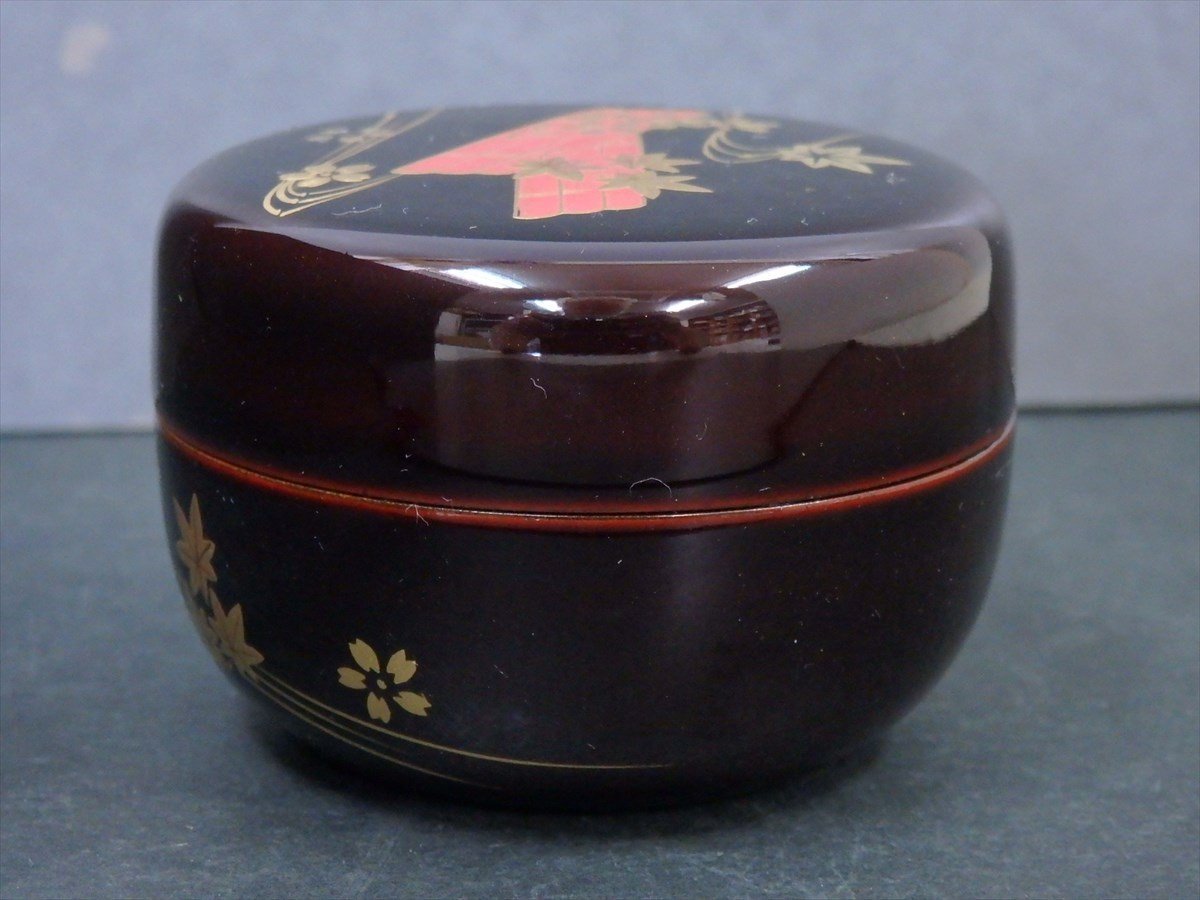 ★状態良好！【花筏蒔絵 平棗　仕覆付】木製漆器　直径6.7×高さ4.7cm　茶道具 茶器_画像3