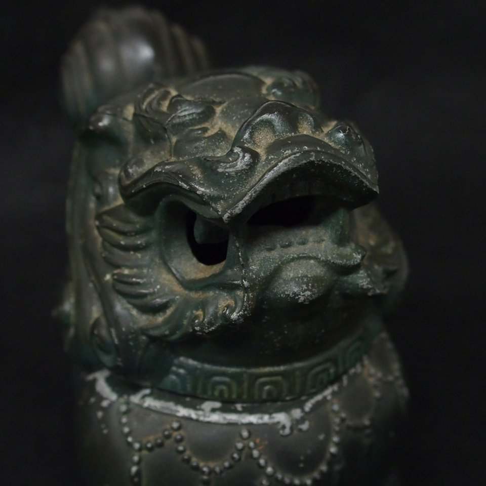 m001 H 正晴 青銅色 獅子 鋳銅香炉 在銘 香道具 高岡銅器 インテリア Lion Figure Incense Burner Censer_画像2