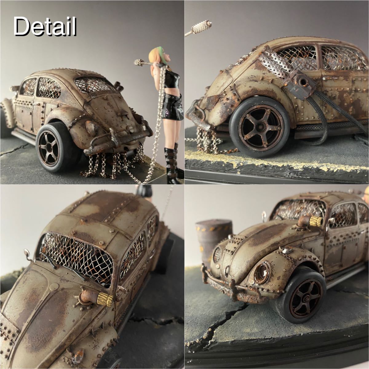  ジオラマ完成品 マッドマックス風 1/24 フォルクスワーゲンビートル フィギュア クリアケース付き 検（MADMAX タミヤ アオシマ ハセガワ）_画像3