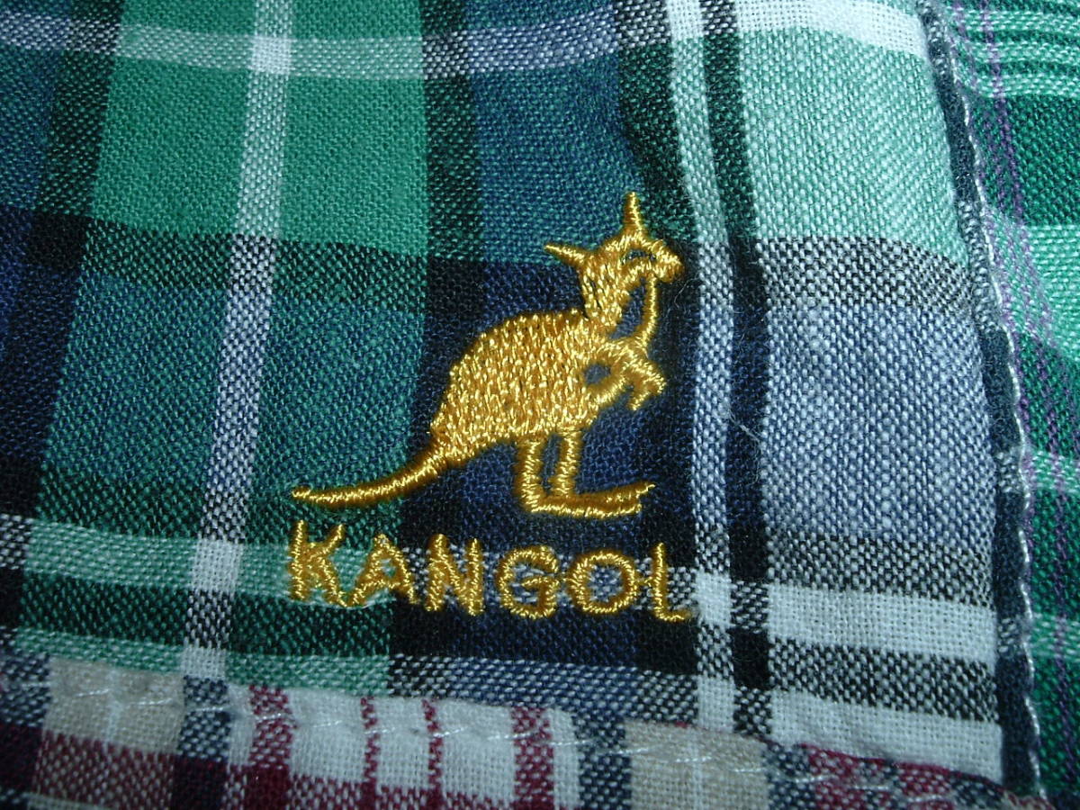 ★KANGOL カンゴール★パッチワーク　長袖シャツ　Lサイズ（大き目）　グリーン系★左胸ワンポイント★珍品レア！お買い得！_画像4