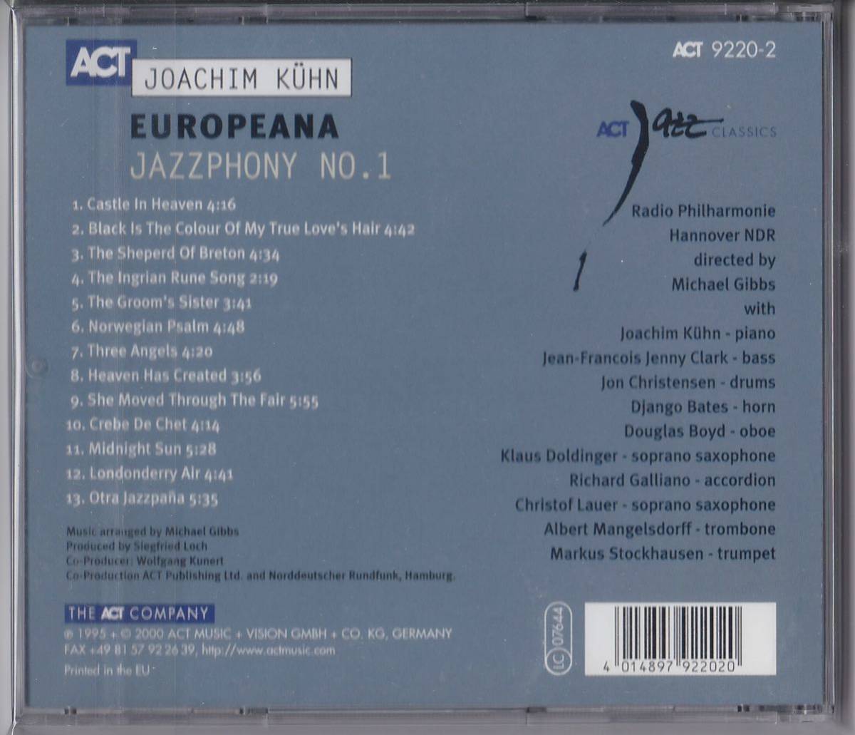 Joachim Khn / Europeana : Jazzphony No. 1 ヨアヒム・キューン 「ヨーロピアーナ」 Kuhn_画像2