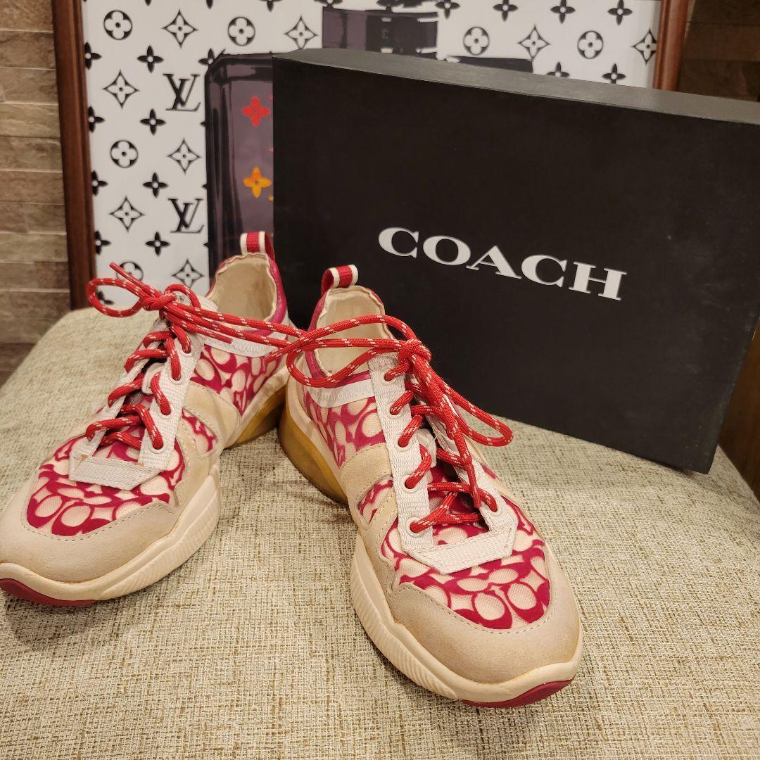 COACH　派手　ピンク　総柄　スニーカー　厚底　紐靴　パンプス　サンダル_画像1