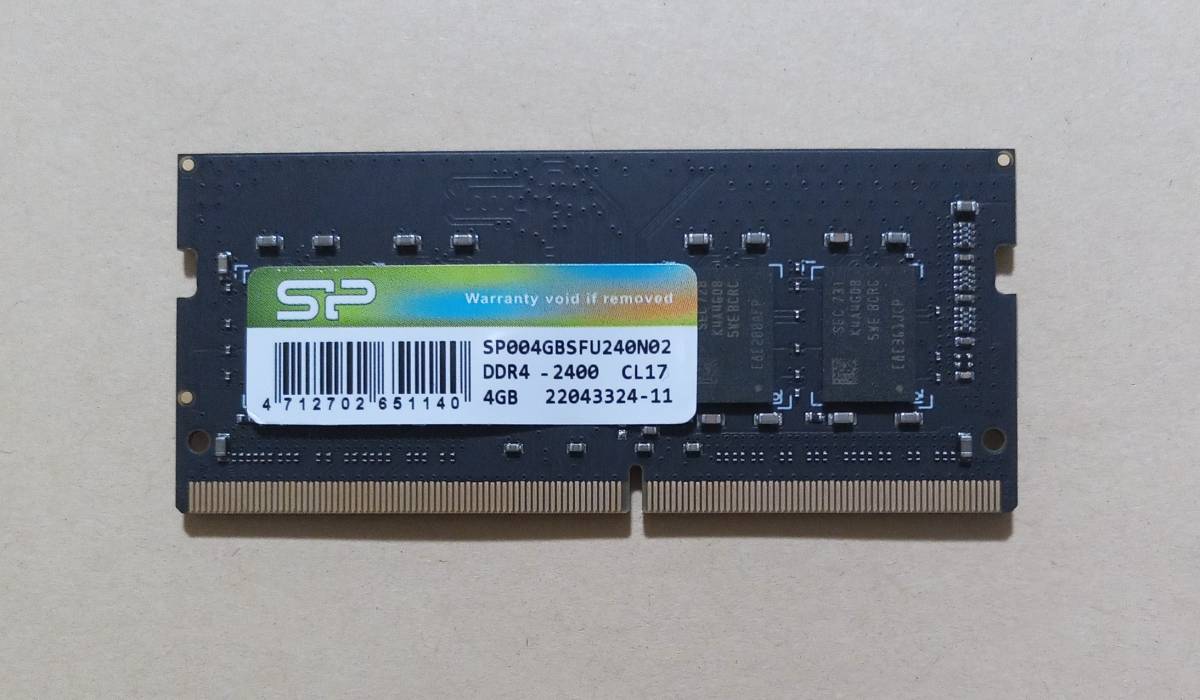 MG44-5【動作品】Silicon Power DDR4-2400 4GB×1枚【送料84円から】PC4-19200 ノートＰＣ用 non-ECC Unbuffered SP004GBSFU240N02_画像1