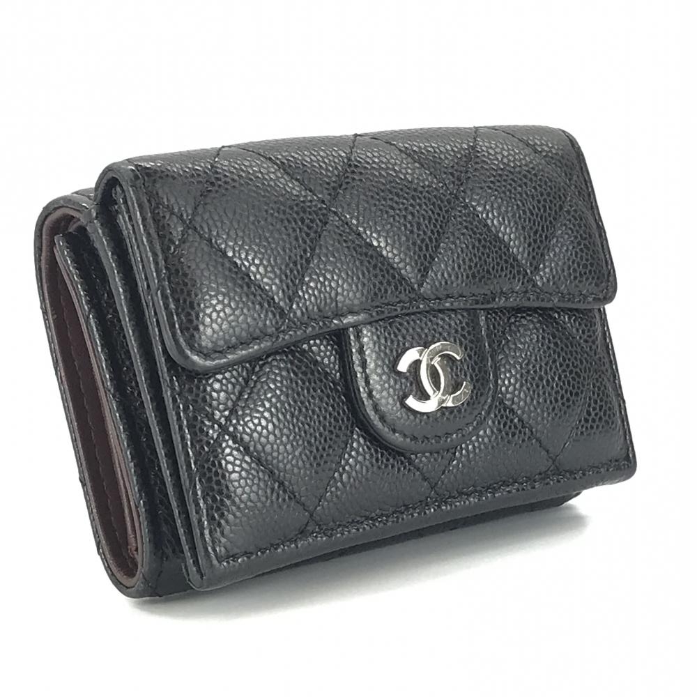 CHANEL シャネル AP0230 クラシック スモール フラップウォレット キャビアスキン 黒 ブラック 三つ折り財布 SV金具 30番台 管理YK34579_画像2