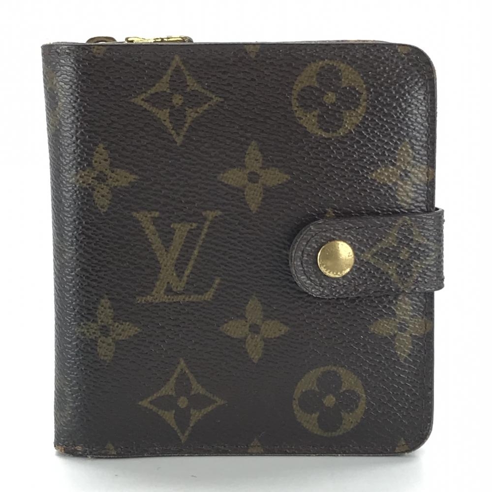 LOUIS VUITTON ルイヴィトン M61667 コンパクトジップ モノグラム 二つ折り財布 ラウンドジップ ブラウン 廃盤品 管理YK34728_画像1