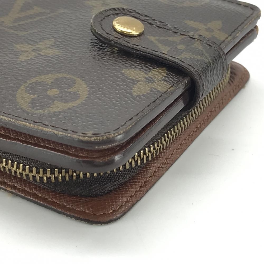 LOUIS VUITTON ルイヴィトン M61667 コンパクトジップ モノグラム 二つ折り財布 ラウンドジップ ブラウン 廃盤品 管理YK34728_画像10