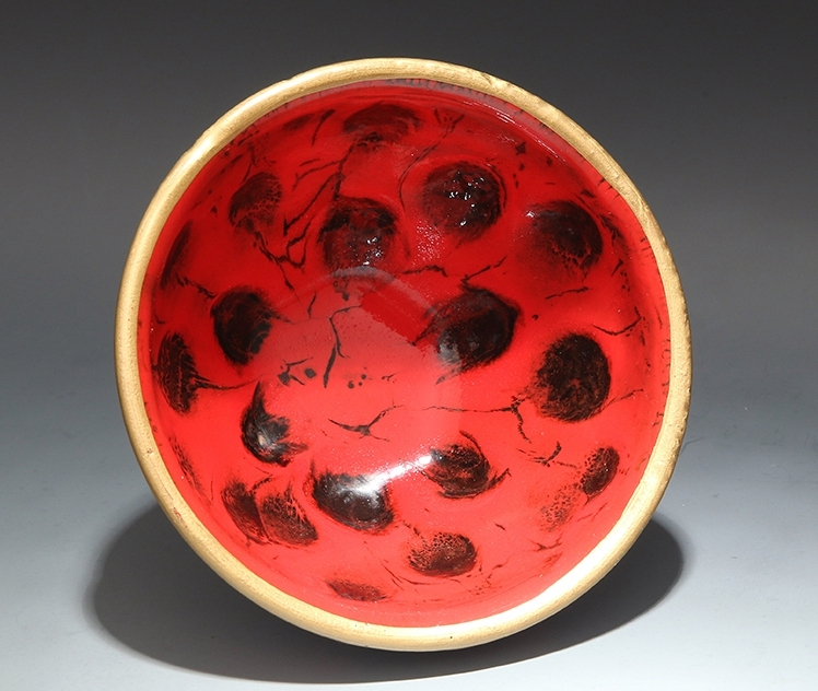 宋時代建窯曜変紅釉包金茶碗極品-