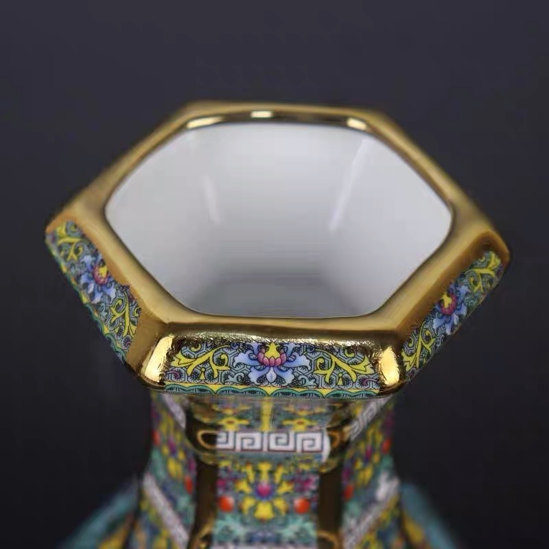 値下げ】 □清代 直径10cm 蒜頭花瓶□高さ23.5cm 琺瑯彩描金花鳥紋