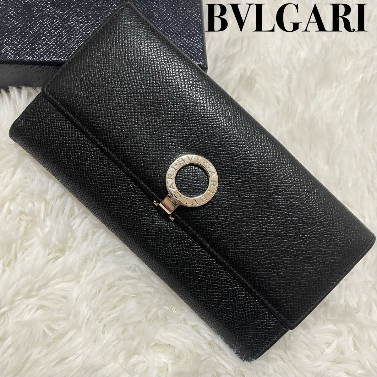 極美品】BVLGARI ブルガリマン 長財布 グレインレザー サークルロゴ-