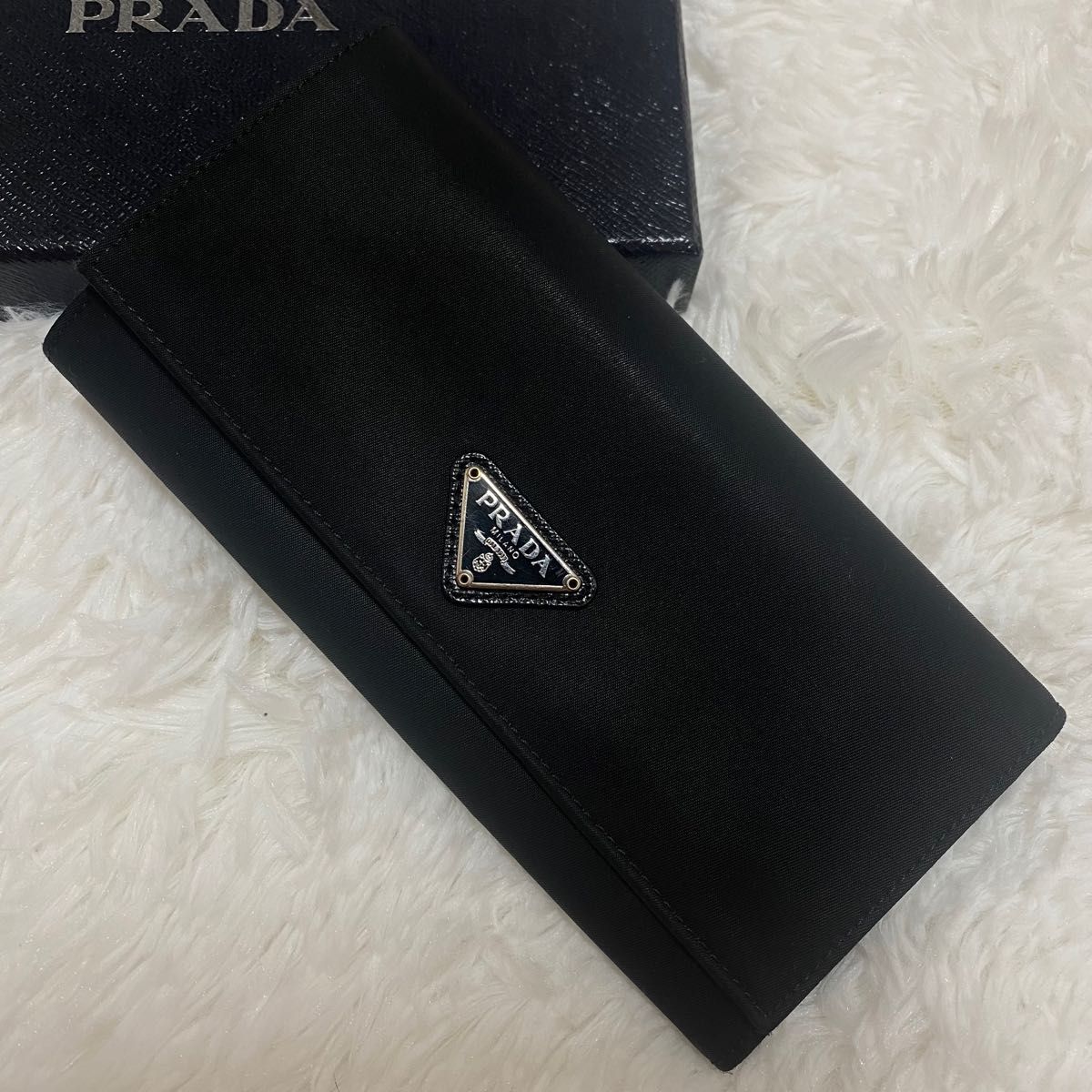 ✨ PRADA プラダ ナイロン レザー 三角ロゴ 折財布 黒 ブラック - 折り財布