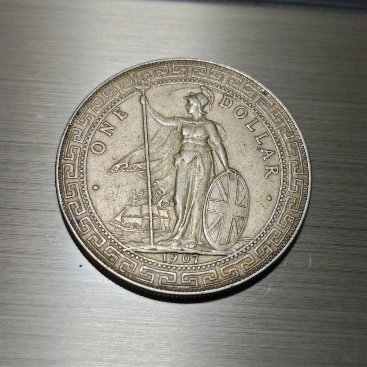 英領 香港 貿易銀 1907年 イギリス 壹圓銀貨 1ドル 中国古銭-