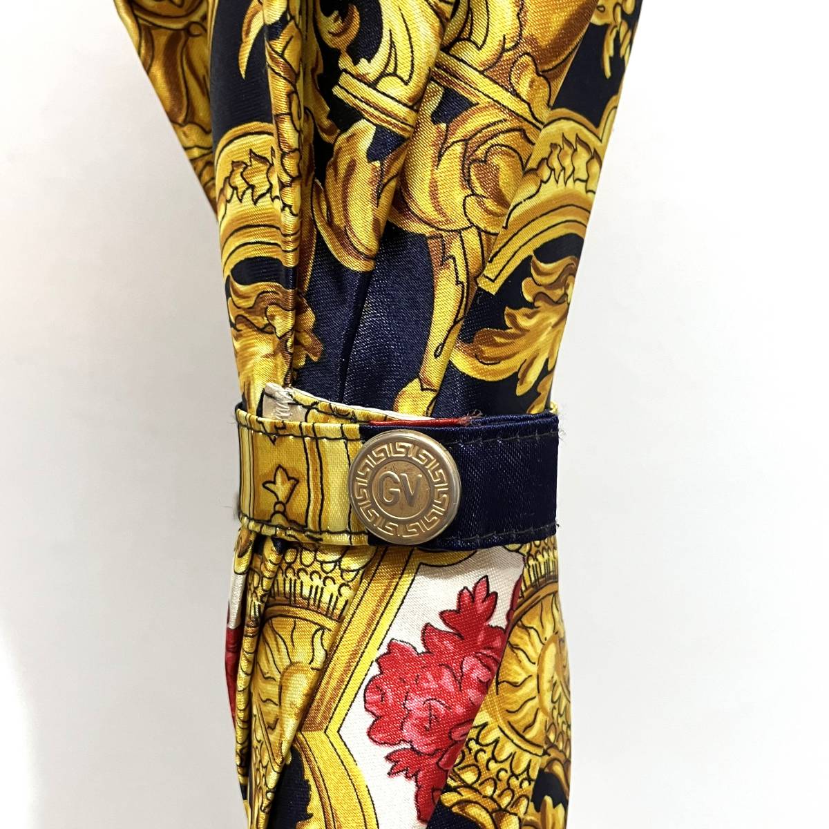 (志木)GIANNI VERSACE/ヴェルサーチ バロック柄 総柄 長傘 手開き ゴールド×レッド 全長:約90cm 雨具 アンブレラ _画像9