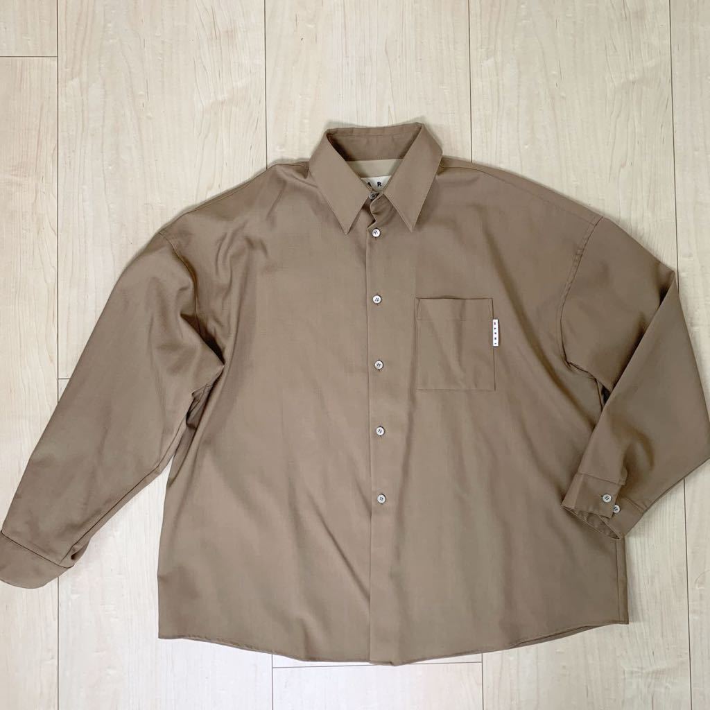 22SS MARNIマルニ トロピカルウールシャツ 長袖シャツ サイズ46 ブラウン 美品のサムネイル