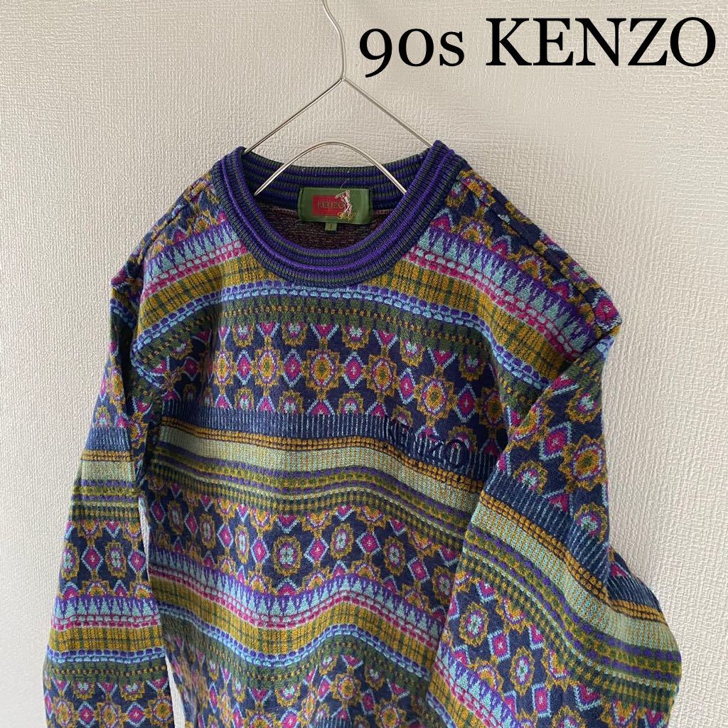 限定SALE低価】 90S KENZO ケンゾー 柄ニット メンズ 古着 個性派 刺繍