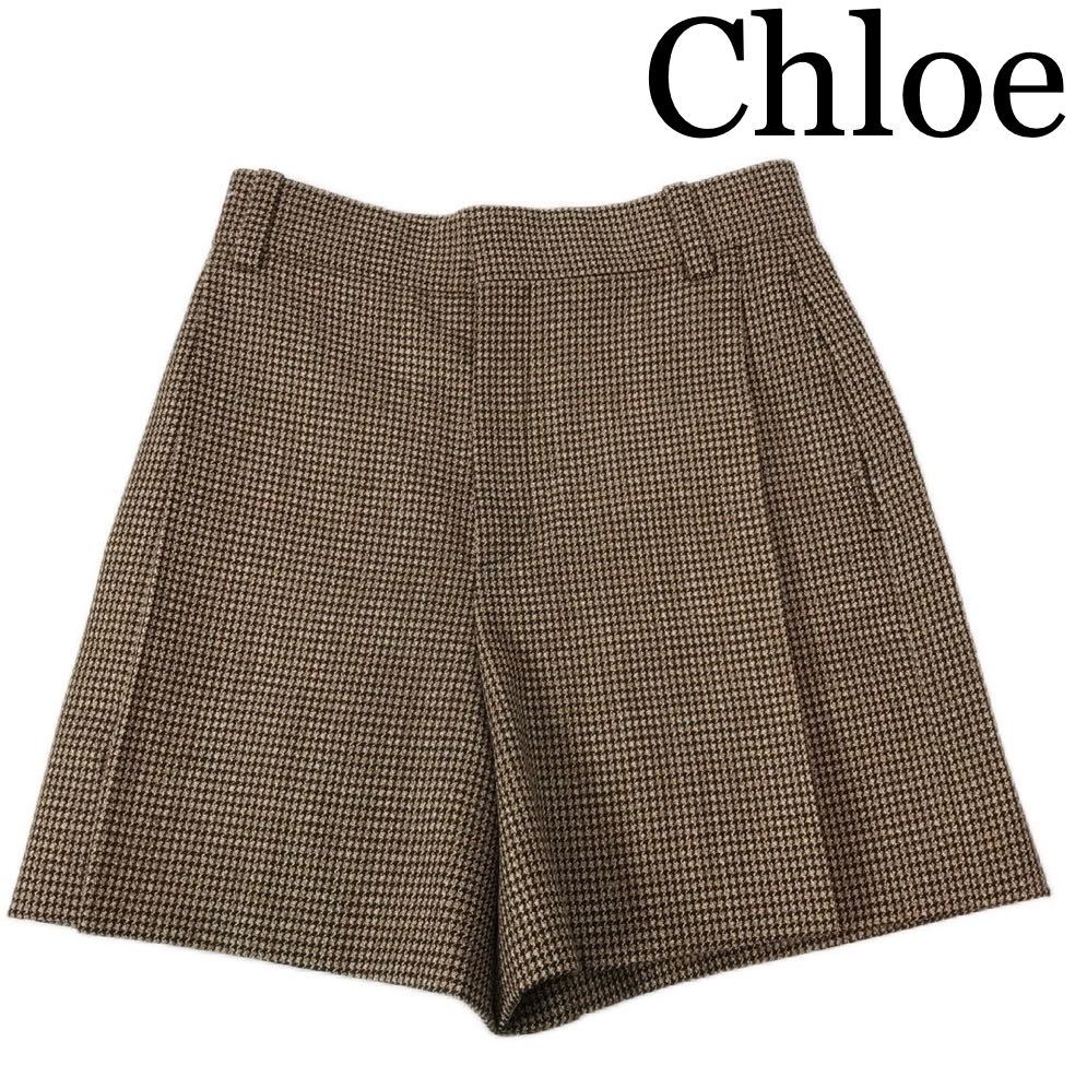 c301 Chloe クロエ ショートパンツ 千鳥柄 ブラウン ウール100% 毛 サイズ34 キュロット ボトム CHC20WSH0806820434 正規品　レディース_画像1