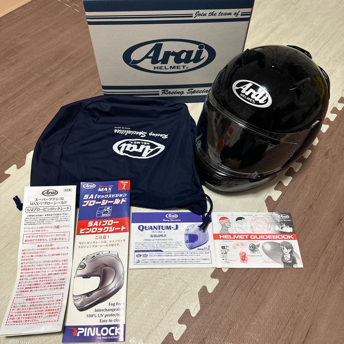 【美品】ARAI アライ QUANTUM-J クアンタム-J グラスブラック 55-56 バイク ヘルメット フルフェイス