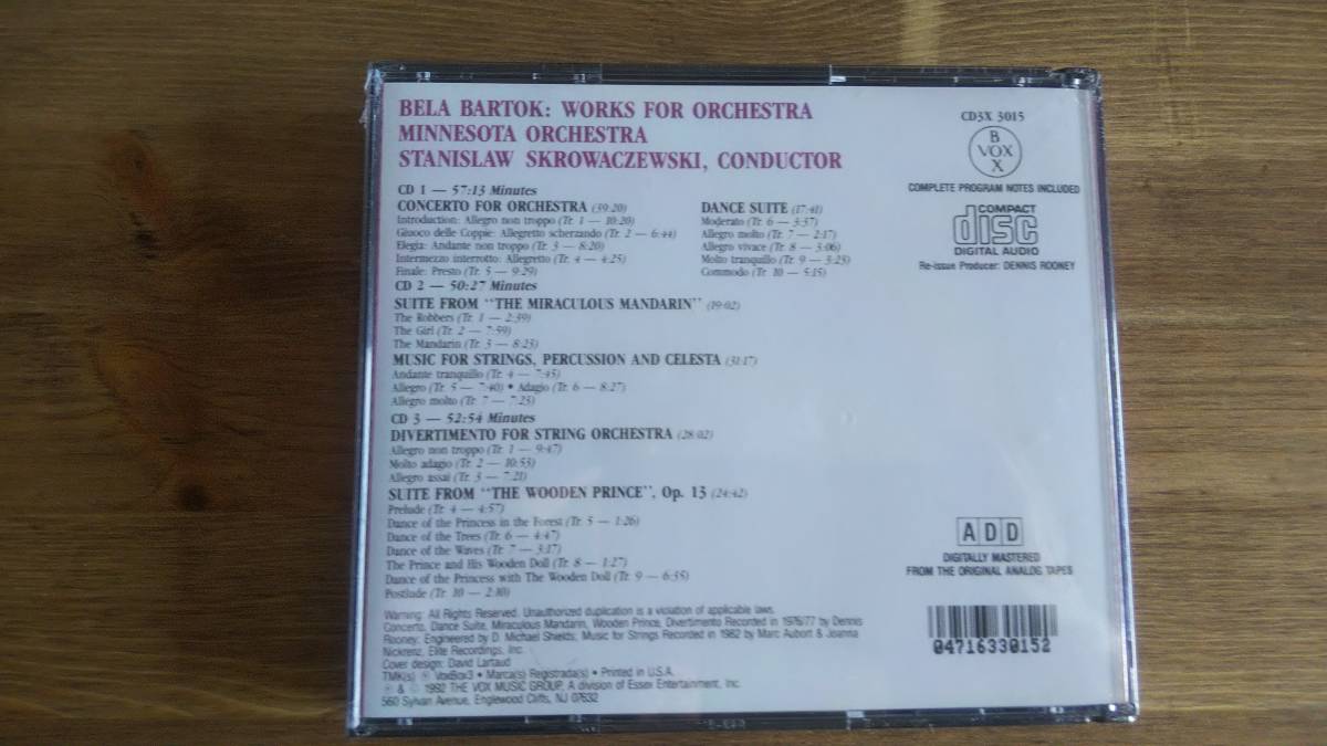 (C‐2）　BARTOK　Works for Orchestra　　スタニスワフ・スクロヴァチェフスキ指揮ミネソタ管弦楽団　　CD-R3枚セット　　VOX　CD3X3015_画像2