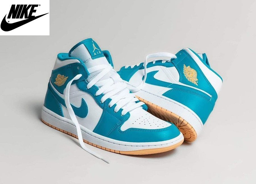 新品28.5 NIKE AIR JORDAN 1 MID アクアブルーゴールド水色青白